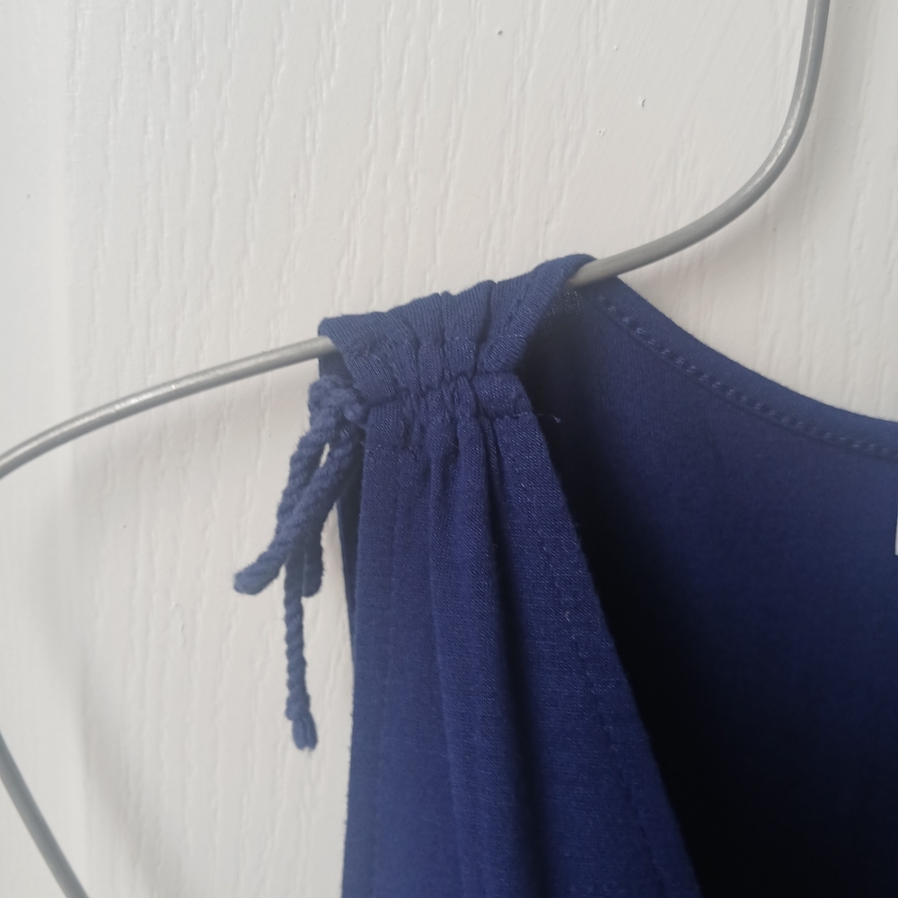 3/$15 LOFT Blue Ruched Ruffled Mini Sundress - Picture 2 of 4
